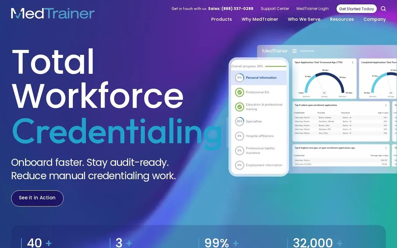 Screenshot of the MedTrainer website