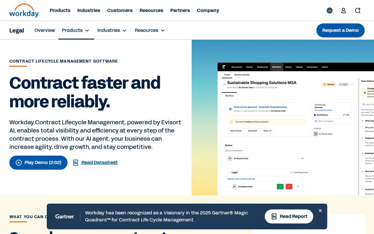 Screenshot of the Workday Contract Lifecycle Management website