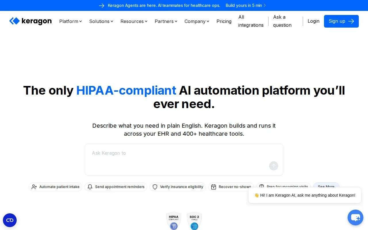 Screenshot of the Keragon website