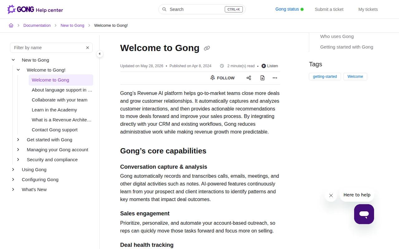 Screenshot of the Gong website