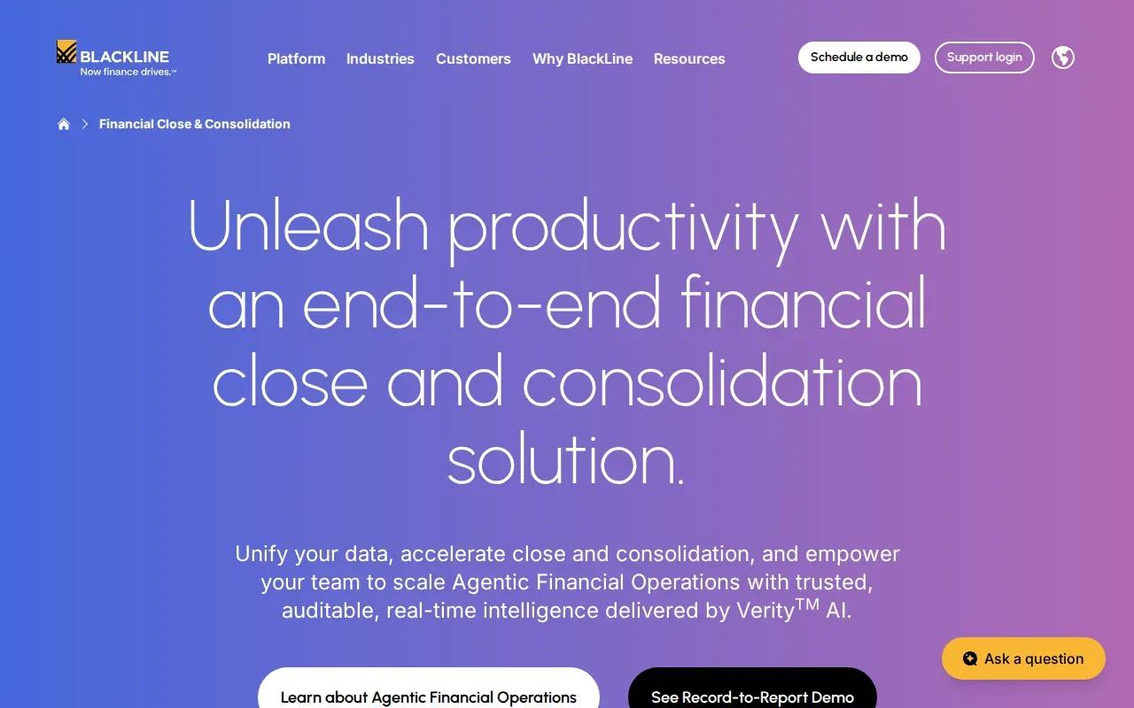 Screenshot of the BlackLine Financial Close Management website