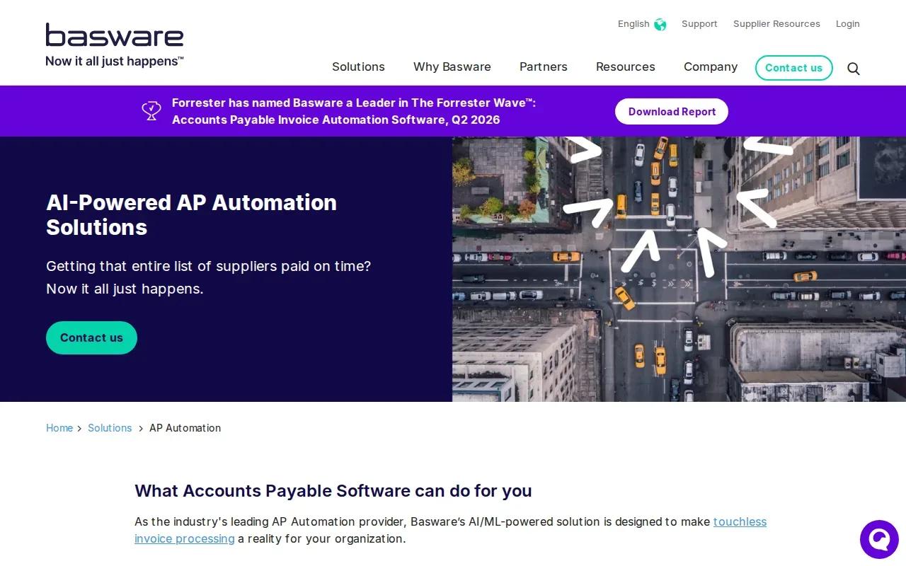 Screenshot of the Basware AP Automation website