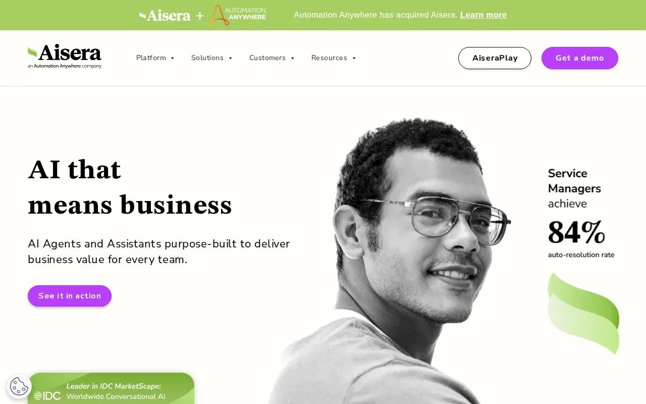 Screenshot of the Aisera website