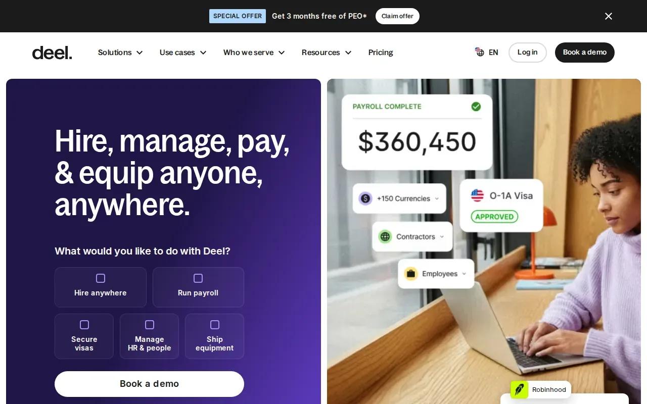 Screenshot of the Deel website