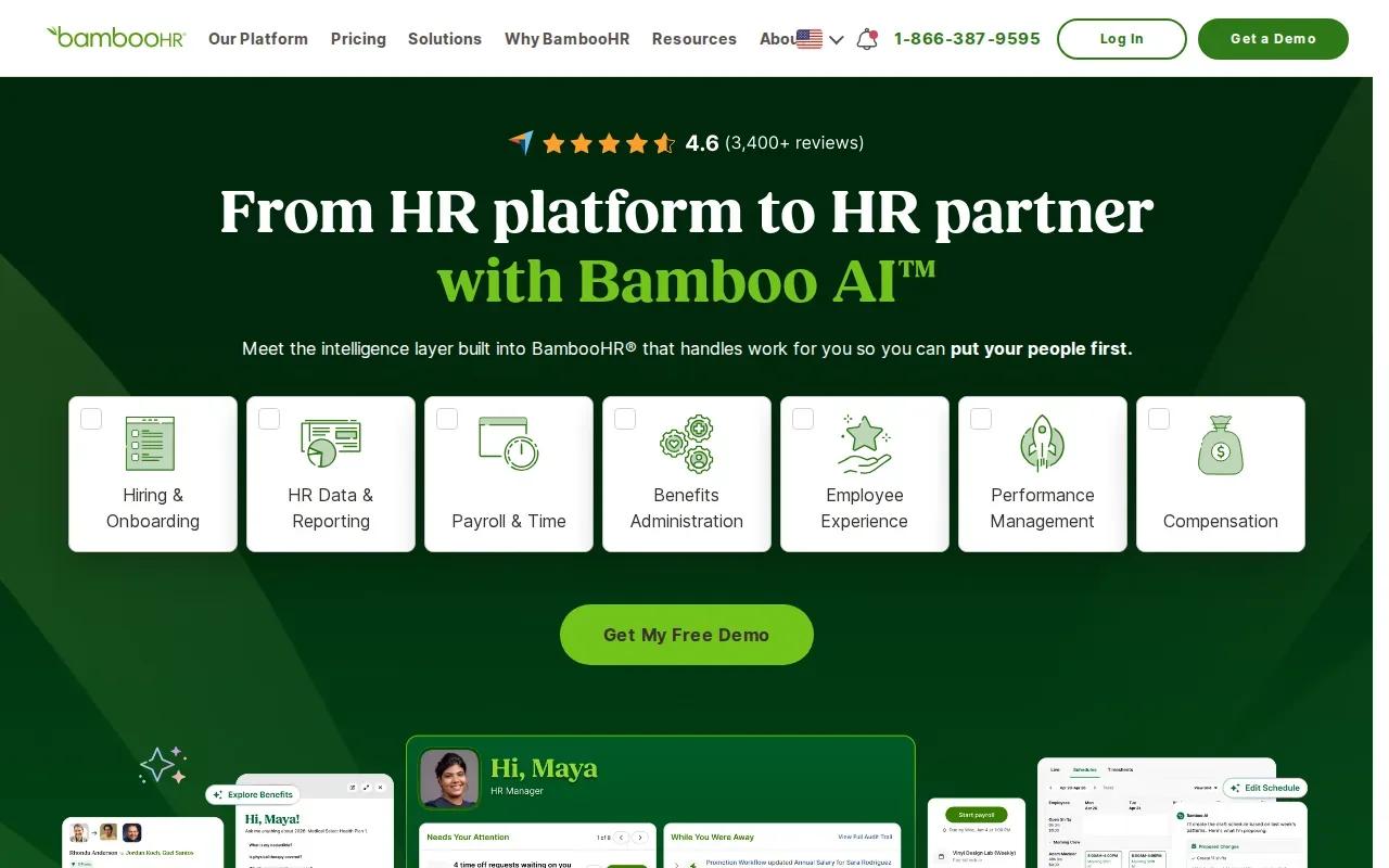Screenshot of the BambooHR website