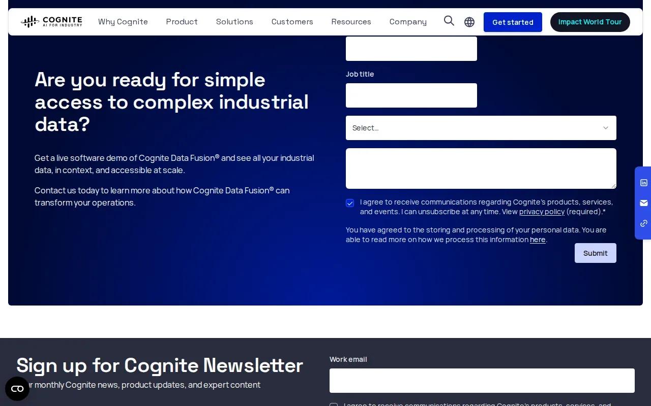 Screenshot of the Cognite Data Fusion website