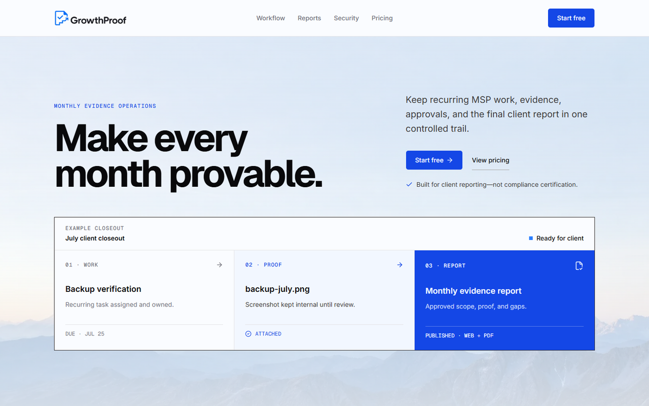 GrowthProof MSP Compliance Reporting Platform Landing Page