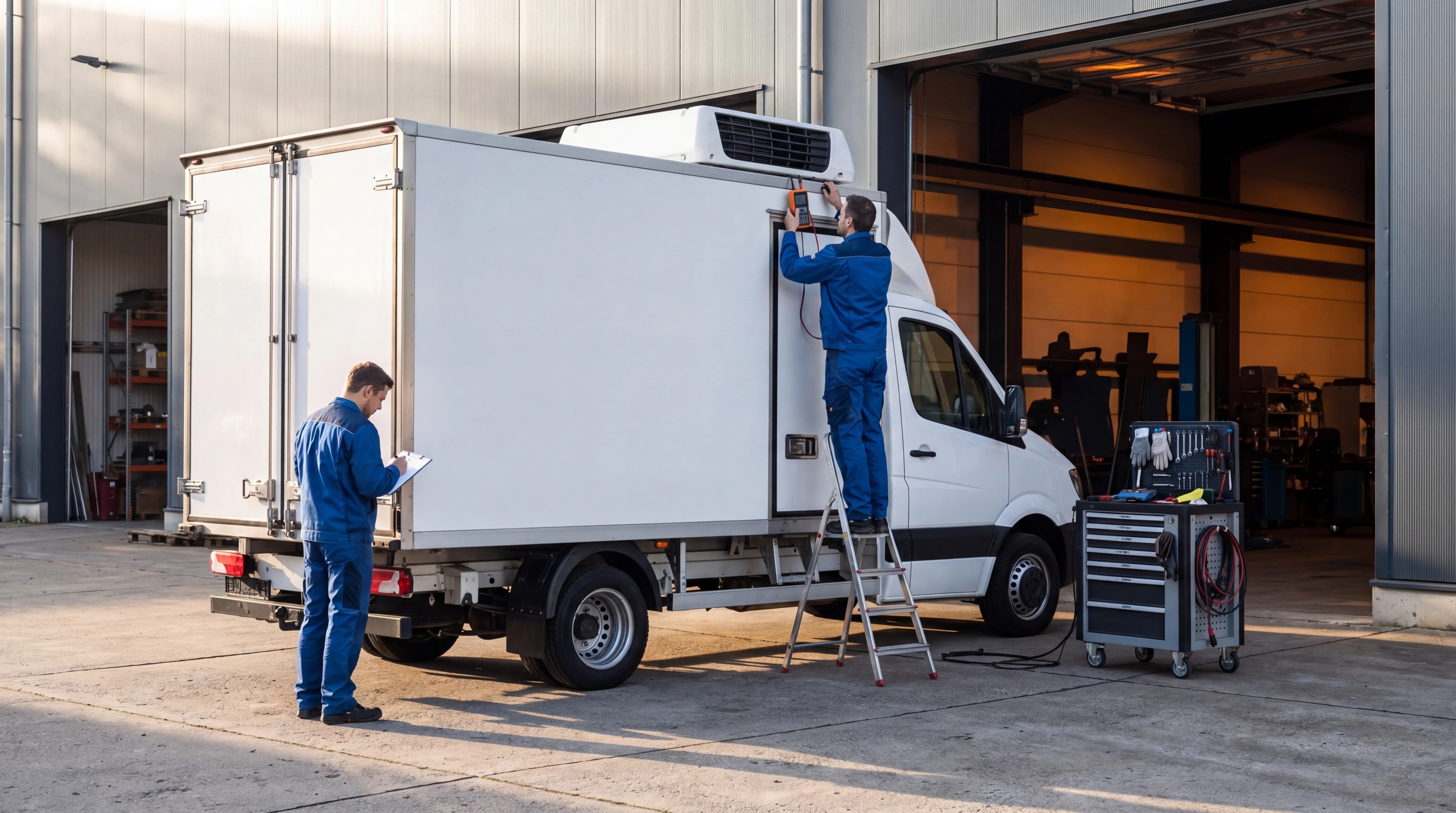 TBV-Service-Mechaniker am Dachkühlaggregat