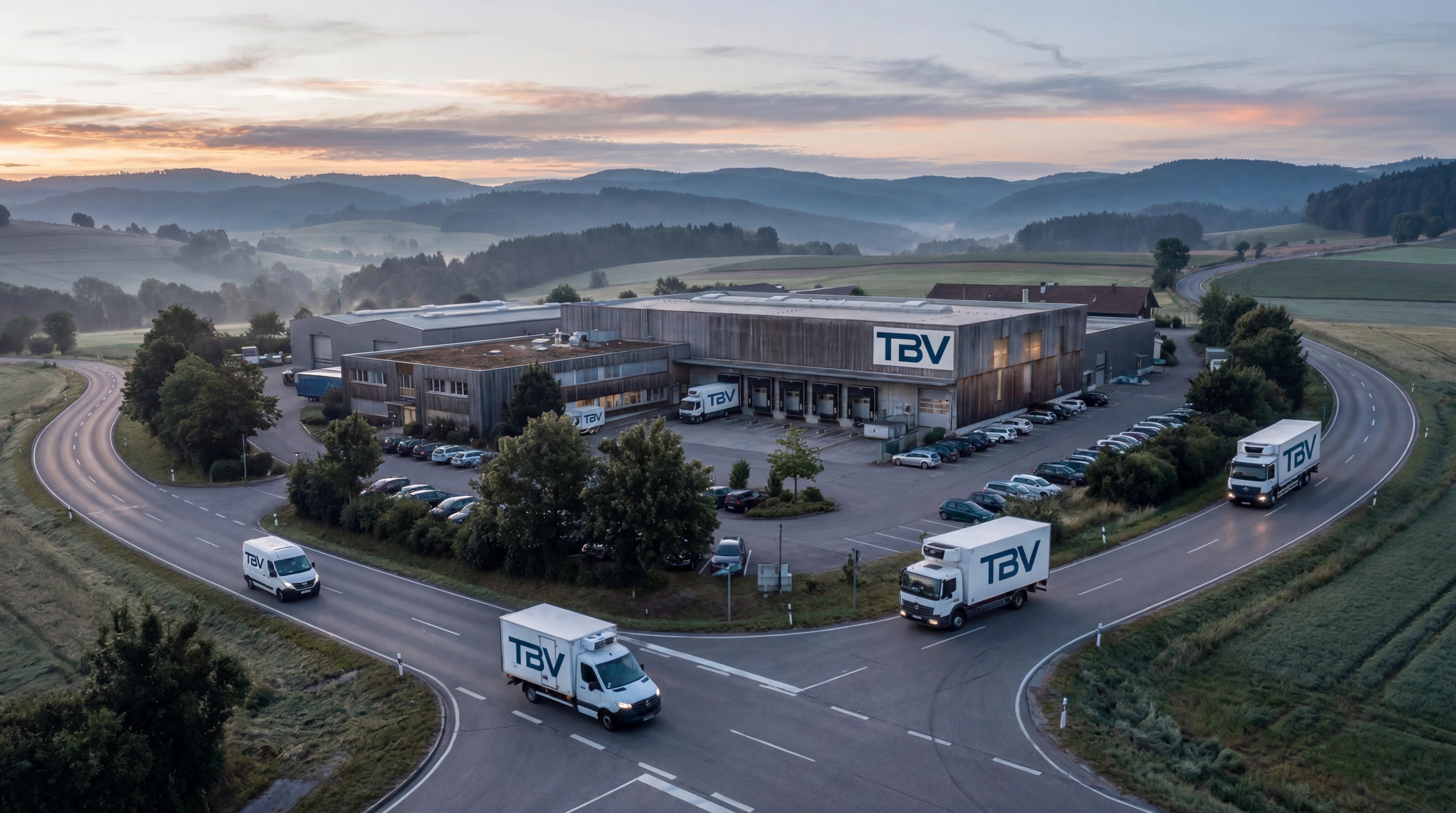 TBV-Werksgelände für Kühlfahrzeugbau im Schwarzwald aus der Vogelperspektive