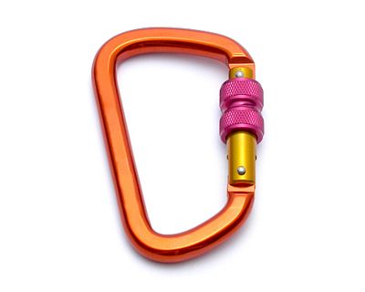 Moschettone a D in alluminio arancione B251 con ghiera a vite rosa