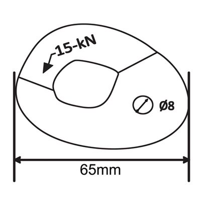 Plano de dimensiones de la chapa A765 con orificio para perno de 8 mm
