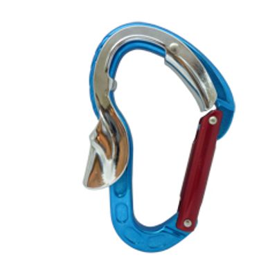 Moschettone in alluminio blu A781KNS con leva dritta rossa e inserto argento