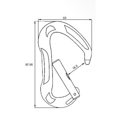 Karabiner A12220KNS, Maßzeichnung, 97.55 x 59 mm