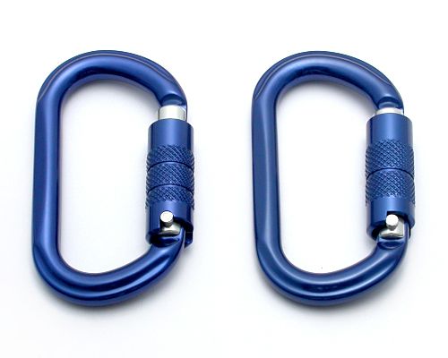 Moschettoni con bloccaggio B612 e B613 in alluminio blu affiancati