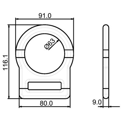 D-Ring 408-N, Maßzeichnung, 116.1 x 80 mm