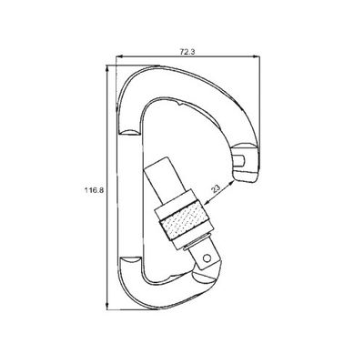 Plano de dimensiones del A12116KSG, 116.8 x 72.3 mm con apertura de 23 mm