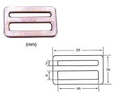 612 stamped steel double slot buckle, photo and dimension drawing