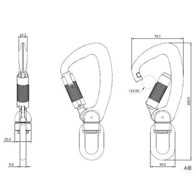 Crochet à émerillon A304KTL en aluminium à verrouillage automatique (twist-lock), deuxième vue