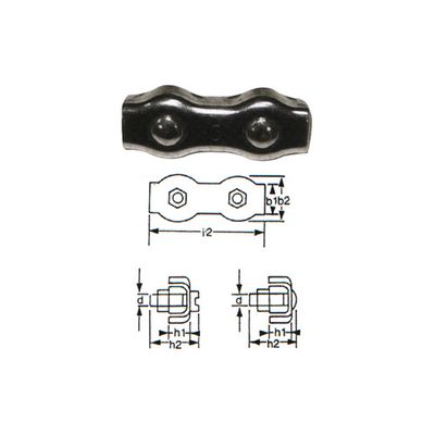 Sujetacables dúplex SS512 de acero inoxidable 304, foto con plano acotado