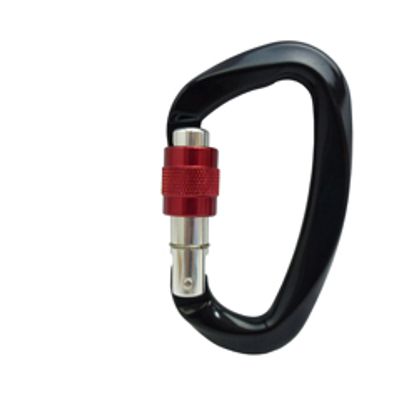 Moschettone AL-9628 in alluminio anodizzato nero con ghiera a vite rossa