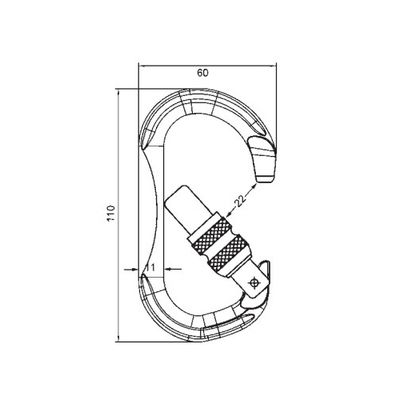 Karabiner B611K, Maßzeichnung mit 60 mm Breite und 20 mm Öffnungsweite