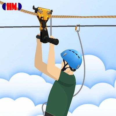 Illustration of a rider using the HAN-234 trolley on a zip line