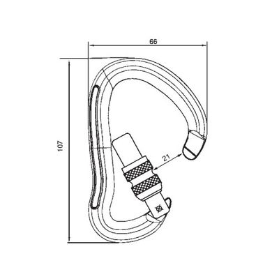 Disegno quotato del B211, 107 x 66 mm con apertura di 21 mm