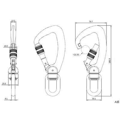 Wirbel-Karabinerhaken A304KSG aus Aluminium mit Schraubverschluss, zweite Ansicht