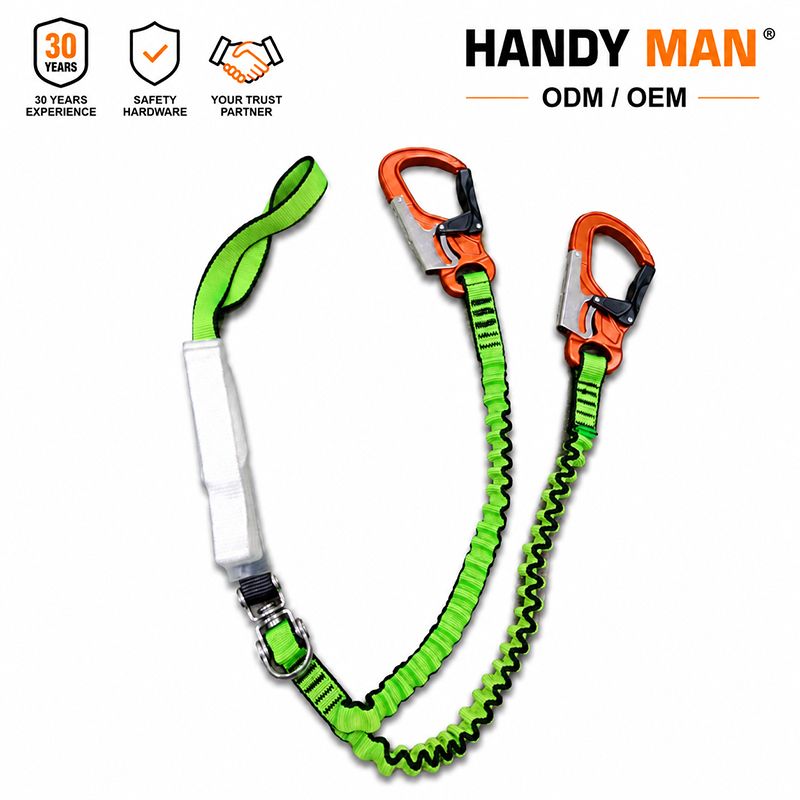 Klettersteigset Y-2A729 mit zwei Palm-Karabinern aus Aluminium und elastischen Armen, Produktfoto