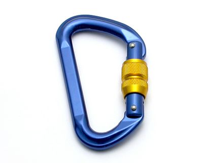 Moschettone a D in alluminio blu B511 con ghiera a vite oro