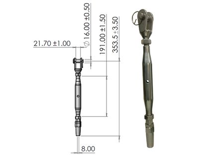 S312/8 stainless steel swageless thread terminal fork, second view