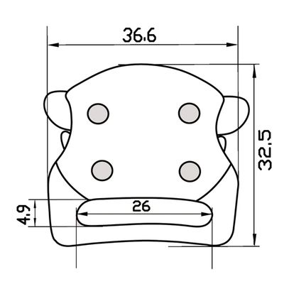 Plano acotado de la hebilla hembra A825-19