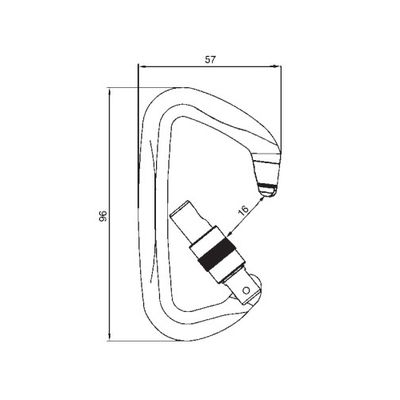 Karabiner A11096KSG, Maßzeichnung mit 16 mm Öffnungsweite