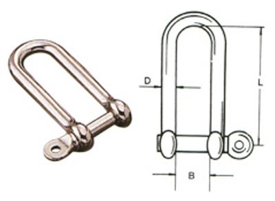 SS9101 316 stainless steel long D shackle, photo with dimension drawing