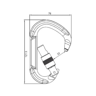 Karabiner A12120KSG, Maßzeichnung, 121.5 x 76 mm mit 22 mm Öffnungsweite