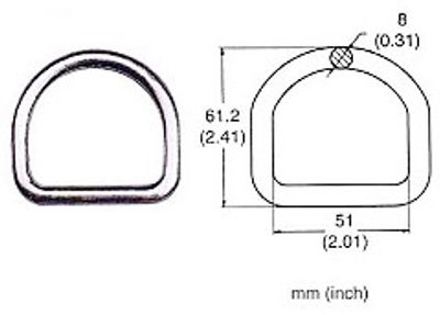 229 steel D-ring, photo and dimension drawing