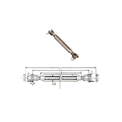 Tenditore a telaio SS9301 in acciaio inossidabile 316 con due forcelle, foto con disegno quotato