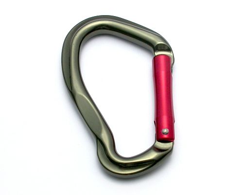 Grauer Aluminiumkarabiner B214K mit rotem Vollschnapper