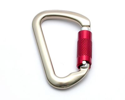 Moschettone a D in alluminio champagne B232K con ghiera di bloccaggio rossa