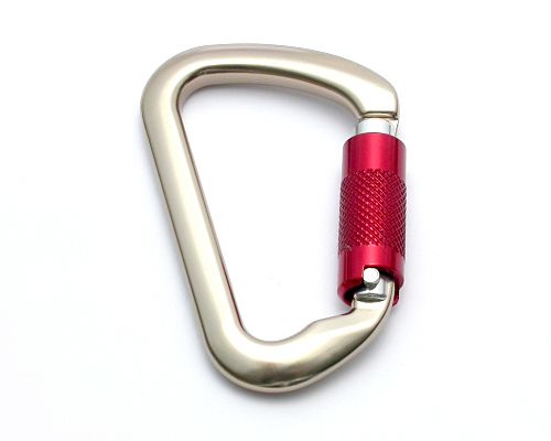 Mousqueton en D B232K champagne en aluminium avec virole de verrouillage rouge