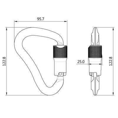 ANSI-Karabiner A455KTL, Maßzeichnung, Vorder- und Seitenansicht