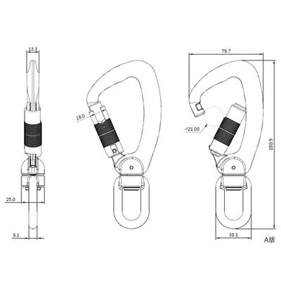 A304KTL-3 aluminium triple-lock swivel hook, second view