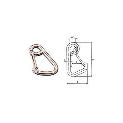 SS2430 cast spring hook, photo with dimension drawing