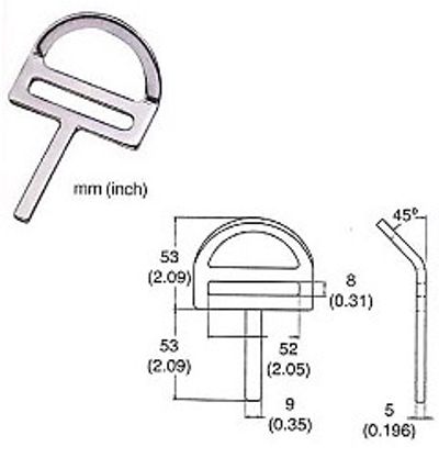 226 steel D-ring with bar, photo and dimension drawing