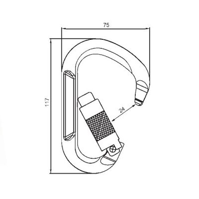 Karabiner A12117KTL-3, Maßzeichnung mit Länge, Breite und Öffnungsweite