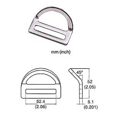 227 parabolic steel D-ring, photo and dimension drawing