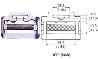 202 sliding adjuster buckle with spring, photo and dimension drawing