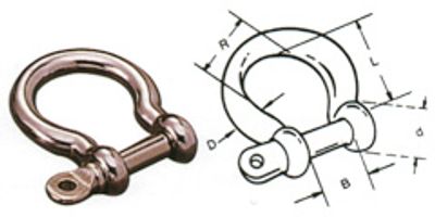 SS911 316 stainless steel anchor bow shackle, photo with dimension drawing