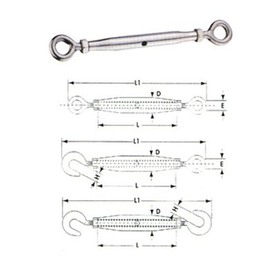 Tensor de tubo SS4824 de acero inoxidable 316, foto con plano acotado