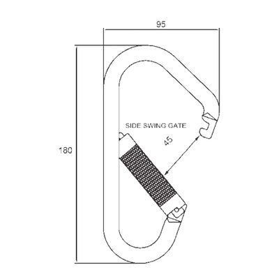 Großer Twist-Lock-Karabiner 2307TL aus verzinktem Stahl mit seitlich schwenkendem Schnapper, zweite Ansicht